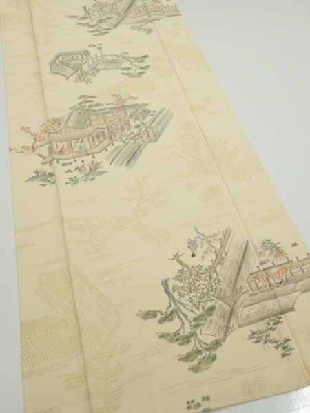 Photo2: 1E03z80  Japanese Kimono Silk  FABRIC Heian noble Light cream 65.7x14.2 (2)