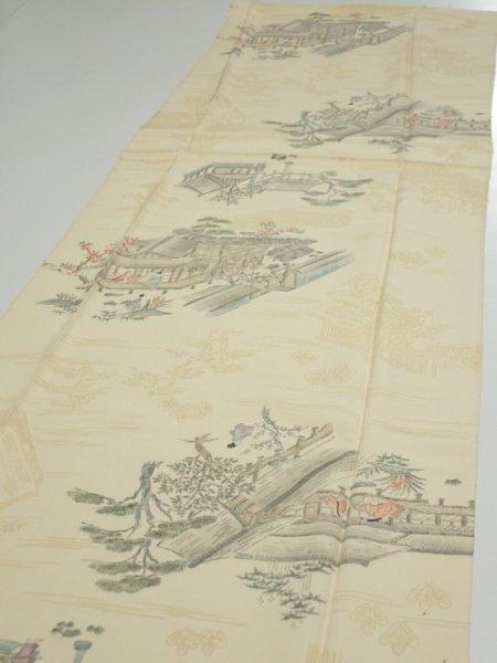 Photo3: 1E03z80  Japanese Kimono Silk  FABRIC Heian noble Light cream 65.7x14.2 (3)