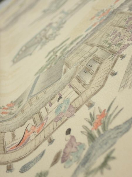 Photo4: 1E03z80  Japanese Kimono Silk  FABRIC Heian noble Light cream 65.7x14.2 (4)