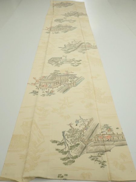 Photo5: 1E03z80  Japanese Kimono Silk  FABRIC Heian noble Light cream 65.7x14.2 (5)
