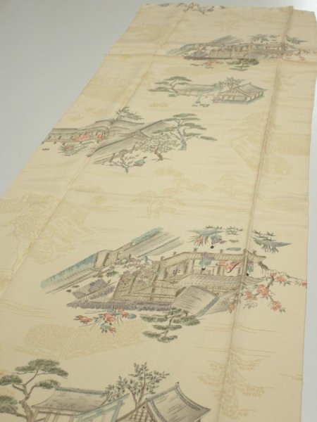 Photo3: 1E04z70  Japanese Kimono Silk  FABRIC Heian noble Light cream 57.5x14.2 (3)