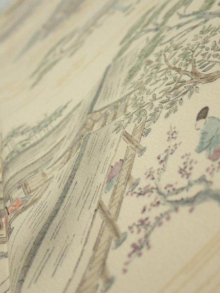 Photo4: 1E04z70  Japanese Kimono Silk  FABRIC Heian noble Light cream 57.5x14.2 (4)