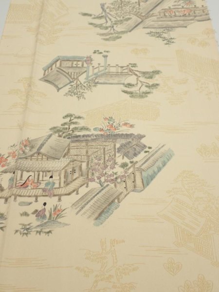 Photo1: 1E05z80  Japanese Kimono Silk  FABRIC Heian noble Light cream 65.4x14.2 (1)