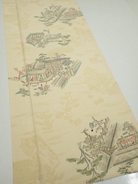 Photo2: 1E05z80  Japanese Kimono Silk  FABRIC Heian noble Light cream 65.4x14.2 (2)