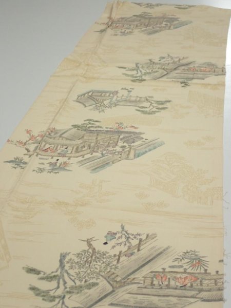 Photo3: 1E05z80  Japanese Kimono Silk  FABRIC Heian noble Light cream 65.4x14.2 (3)