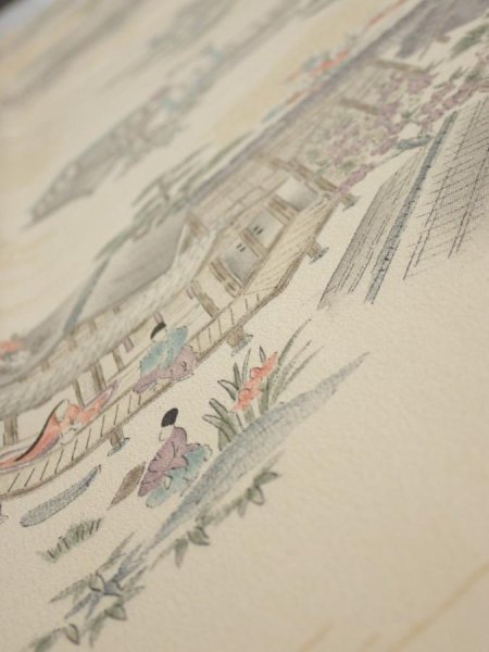 Photo4: 1E06z80  Japanese Kimono Silk  FABRIC Heian noble Light cream 65.4x14.2 (4)