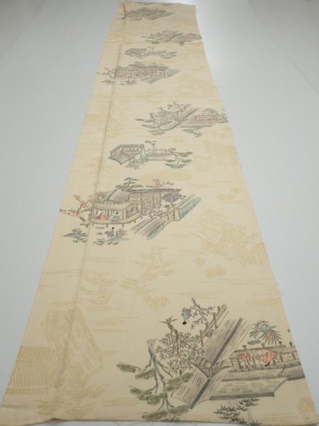 Photo5: 1E06z80  Japanese Kimono Silk  FABRIC Heian noble Light cream 65.4x14.2 (5)