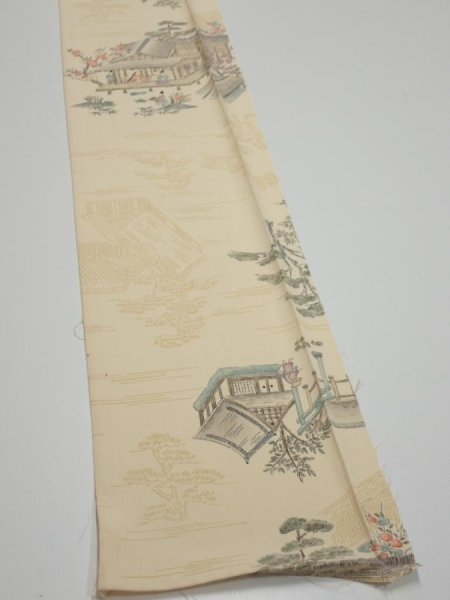 Photo2: 1E07z40  Japanese Kimono Silk  FABRIC Heian noble Light cream 56.7x7.3 (2)