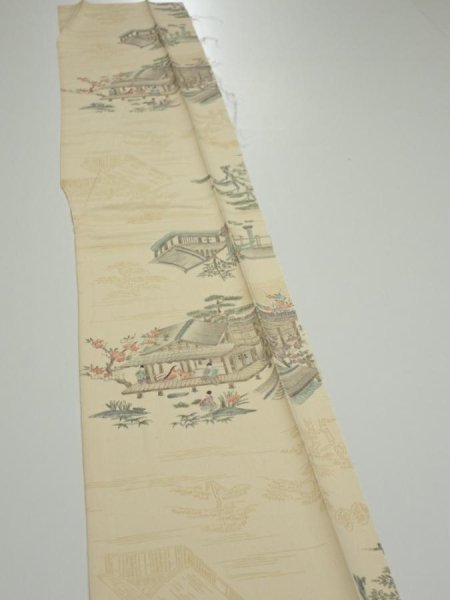 Photo3: 1E07z40  Japanese Kimono Silk  FABRIC Heian noble Light cream 56.7x7.3 (3)