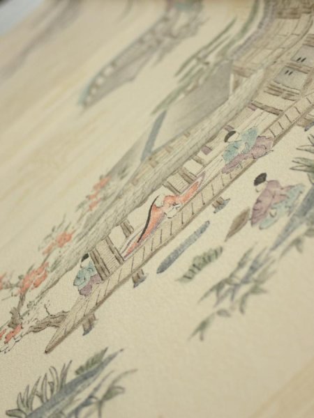 Photo5: 1E07z40  Japanese Kimono Silk  FABRIC Heian noble Light cream 56.7x7.3 (5)