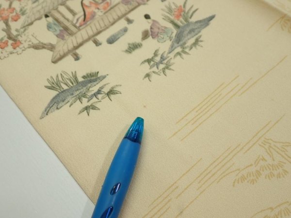 Photo6: 1E07z40  Japanese Kimono Silk  FABRIC Heian noble Light cream 56.7x7.3 (6)