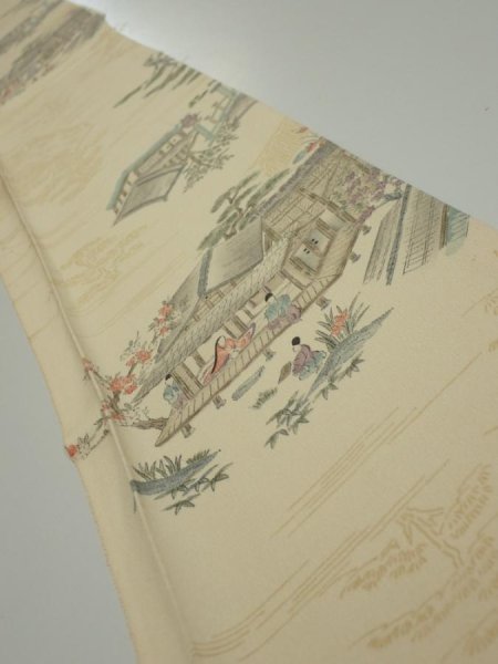 Photo1: 1E08z40  Japanese Kimono Silk  FABRIC Heian noble Light cream 66.1x7.3 (1)