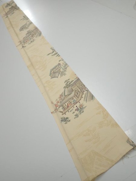 Photo5: 1E08z40  Japanese Kimono Silk  FABRIC Heian noble Light cream 66.1x7.3 (5)