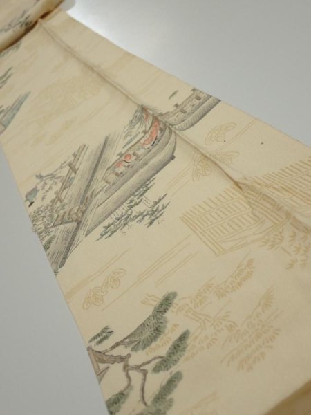 Photo1: 1E09z50  Japanese Kimono Silk  FABRIC Heian noble Light cream 75.6x6.7 (1)