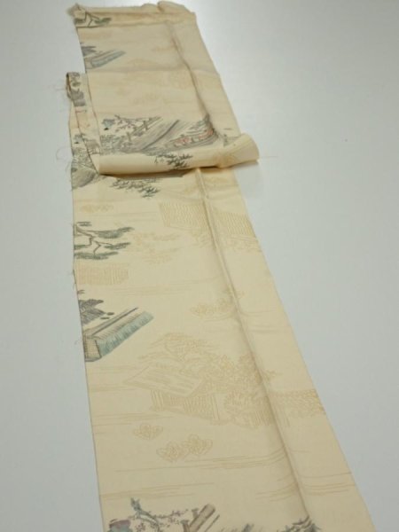 Photo4: 1E09z50  Japanese Kimono Silk  FABRIC Heian noble Light cream 75.6x6.7 (4)