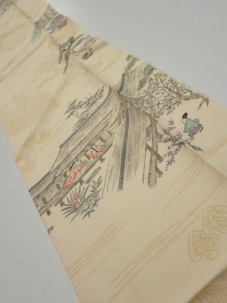 Photo2: 1E10z20  Japanese Kimono Silk  FABRIC Heian noble Light cream 33.9x6.7 (2)