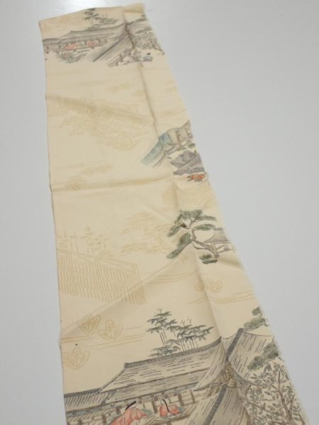 Photo4: 1E10z20  Japanese Kimono Silk  FABRIC Heian noble Light cream 33.9x6.7 (4)