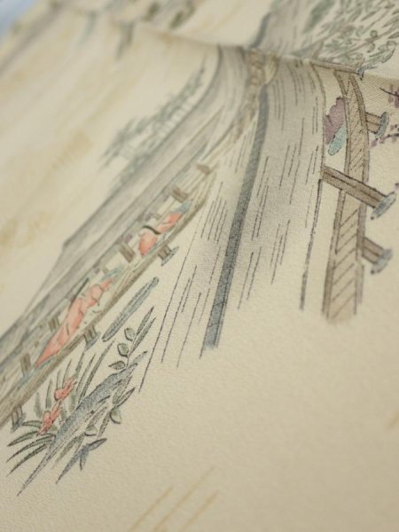 Photo5: 1E10z20  Japanese Kimono Silk  FABRIC Heian noble Light cream 33.9x6.7 (5)