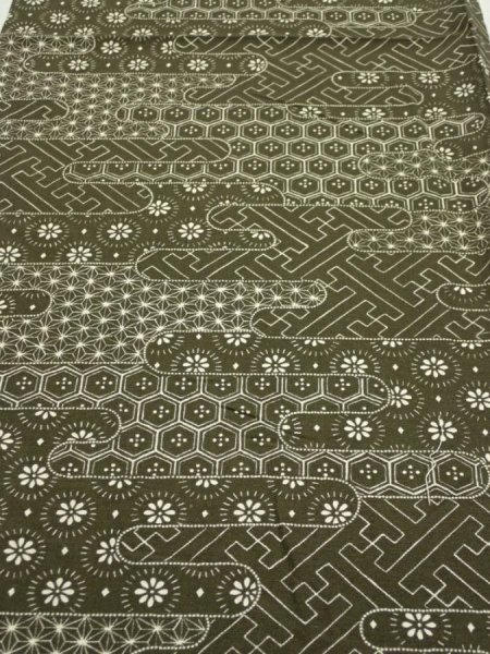 Photo1: 1A01z50  Japanese Kimono Silk  FABRIC Egasumi Dark olive 41.7x14.2 (1)