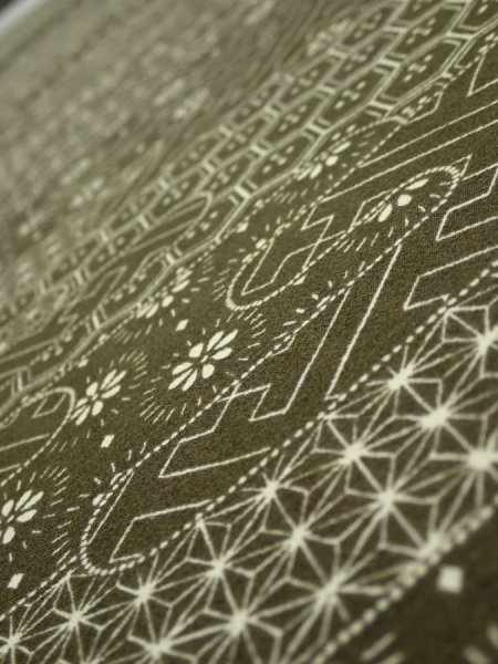 Photo4: 1A03z80  Japanese Kimono Silk  FABRIC Egasumi Dark olive 62.2x14.2 (4)