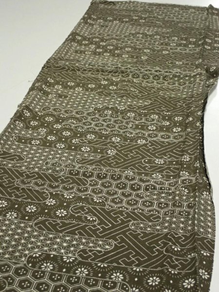 Photo3: 1A04z80  Japanese Kimono Silk  FABRIC Egasumi Dark olive 62.2x14.2 (3)