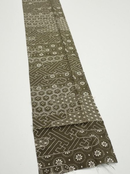 Photo3: 1A09z50  Japanese Kimono Silk  FABRIC Egasumi Dark olive 80.3x6.7 (3)