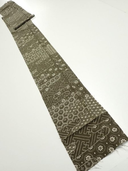 Photo4: 1A09z50  Japanese Kimono Silk  FABRIC Egasumi Dark olive 80.3x6.7 (4)