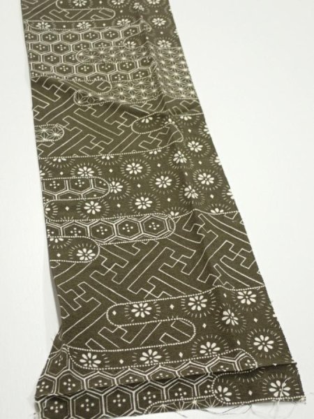 Photo3: 1A10z20  Japanese Kimono Silk  FABRIC Egasumi Dark olive 36.6x6.7 (3)