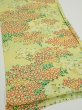 Photo2: 1A02z60  Japanese Kimono Silk  FABRIC Flowers Lime-Yellow 38.6x14.8 (2)