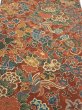 Photo1: 1A02z70  Japanese Kimono Crepe Silk  FABRIC Flowers Red-Brown 44.1x14.8 (1)