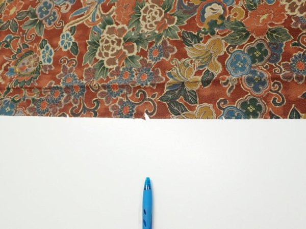 Photo6: 1A03z110  Japanese Kimono Crepe Silk  FABRIC Flowers Red-Brown 67.7x14.8 (6)