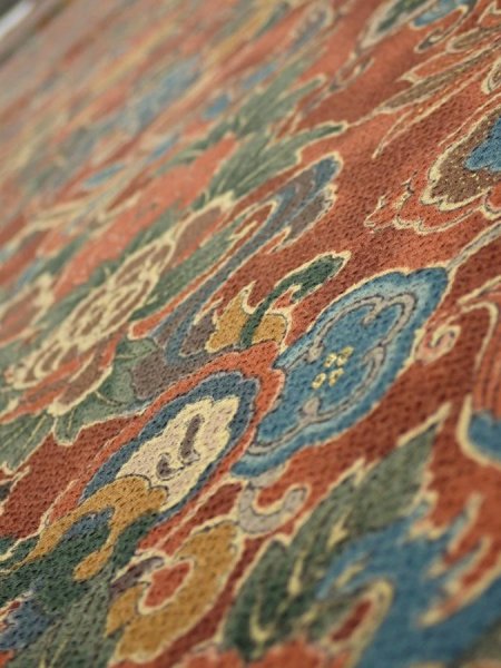 Photo4: 1A04z110  Japanese Kimono Crepe Silk  FABRIC Flowers Red-Brown 67.3x14.8 (4)