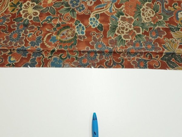 Photo6: 1A05z110  Japanese Kimono Crepe Silk  FABRIC Flowers Red-Brown 67.7x14.8 (6)