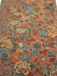 Photo1: 1A06z110  Japanese Kimono Crepe Silk  FABRIC Flowers Red-Brown 67.7x14.6 (1)