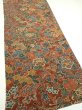 Photo2: 1A06z110  Japanese Kimono Crepe Silk  FABRIC Flowers Red-Brown 67.7x14.6 (2)