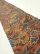 Photo1: 1A08z50  Japanese Kimono Crepe Silk  FABRIC Flowers Red-Brown 63.4x7.3 (1)