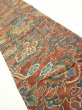 Photo2: 1A10z30  Japanese Kimono Crepe Silk  FABRIC Flowers Red-Brown 36.6x7.3 (2)