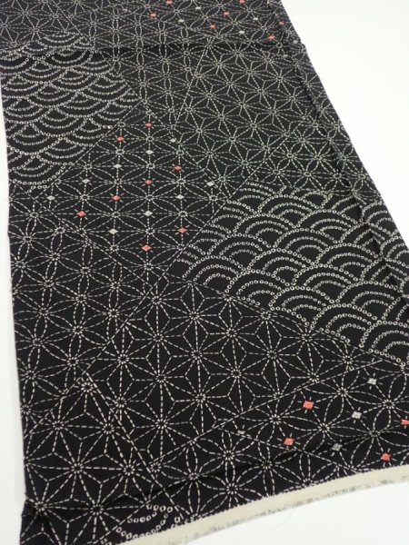 Photo2: 1A01z50  Japanese Kimono Silk  FABRIC Seigaiha  37.8x14.4 (2)