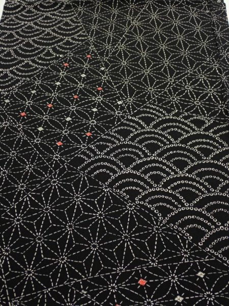 Photo1: 1A02z50  Japanese Kimono Silk  FABRIC Seigaiha  37.8x14.4 (1)