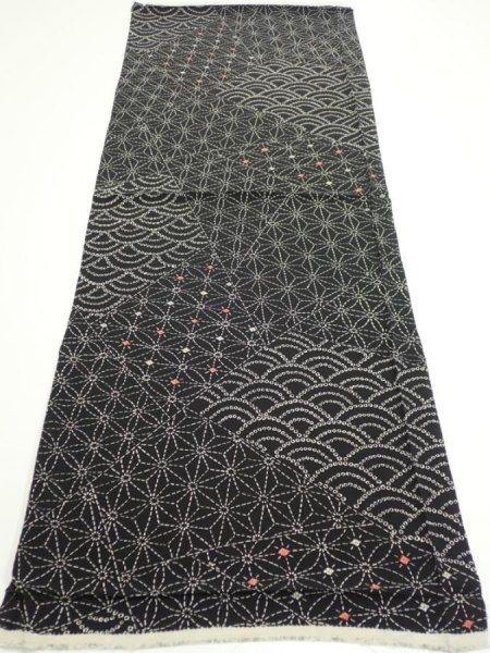 Photo5: 1A02z50  Japanese Kimono Silk  FABRIC Seigaiha  37.8x14.4 (5)