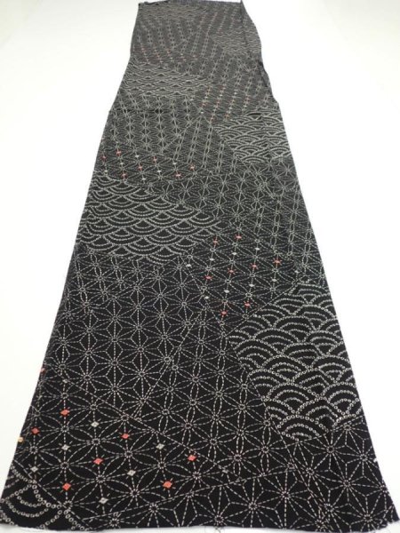 Photo5: 1A04z80  Japanese Kimono Silk  FABRIC Seigaiha  61.0x14.6 (5)