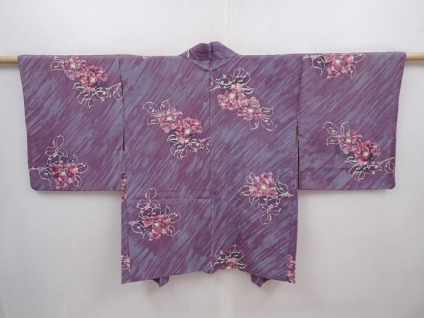 Photo1: 6319T05z510 Vintage Japanese Kimono Silk HAORI Flower Light purple (1)