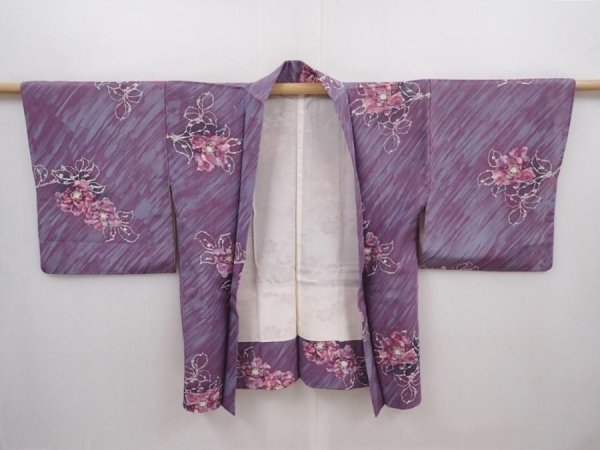 Photo5: 6319T05z510 Vintage Japanese Kimono Silk HAORI Flower Light purple (5)