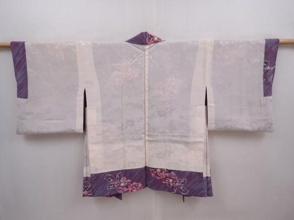 Photo6: 6319T05z510 Vintage Japanese Kimono Silk HAORI Flower Light purple (6)