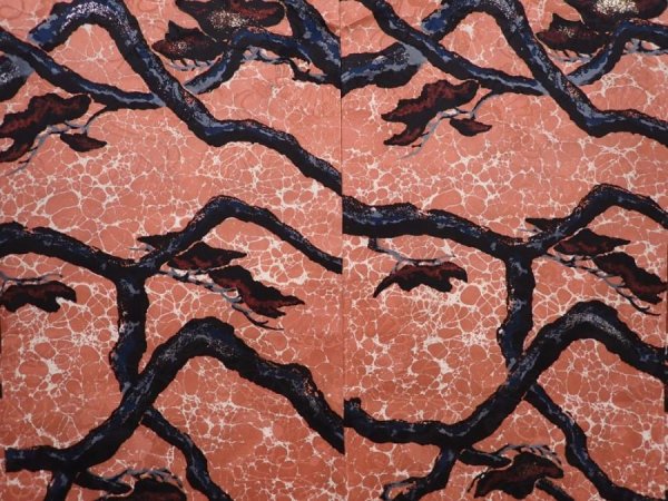 Photo3: 6319T06z410 Vintage Japanese Kimono Silk HAORI Pine branch Dark coral (3)