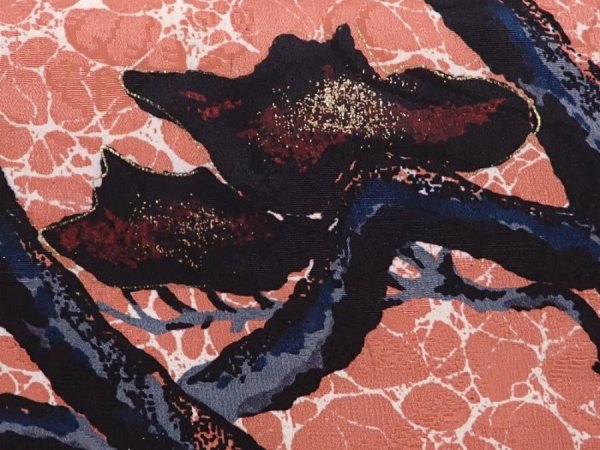 Photo4: 6319T06z410 Vintage Japanese Kimono Silk HAORI Pine branch Dark coral (4)