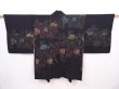 Photo1: 6319T01z520 Vintage Japanese Kimono Silk HAORI Flower Black (1)