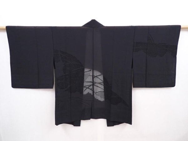 Photo1: 6319T02z310 Vintage Japanese Kimono Silk See through HAORI Butterfly Black (1)