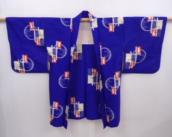 Photo5: 6319T03z380 Vintage Japanese Kimono Silk MEISEN HAORI  Dark lavender blue (5)