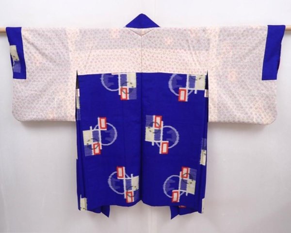 Photo6: 6319T03z380 Vintage Japanese Kimono Silk MEISEN HAORI  Dark lavender blue (6)